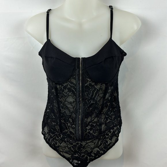 Free People Intimately Lace Mesh Night Rhythm Corset Black Bodysuit Size M - NEW - Picture 5 of 16